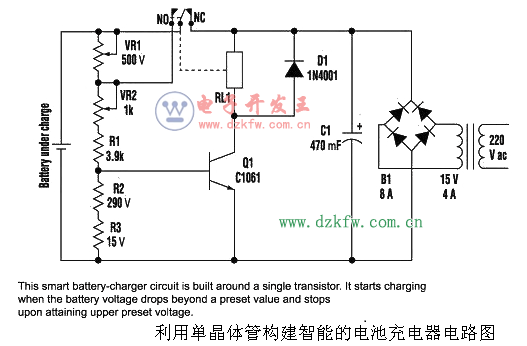 利用單晶體管構(gòu)建智能的電池充電器電路圖