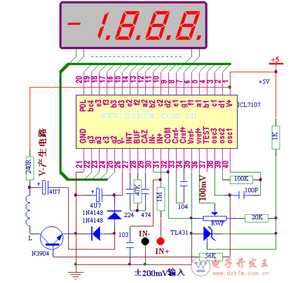 icl7107中文資料詳細(icl7107引腳圖及功能_工作原理及典型應用電路圖)