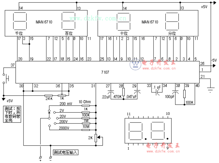 icl7107中文資料詳細(icl7107引腳圖及功能_工作原理及典型應用電路圖)